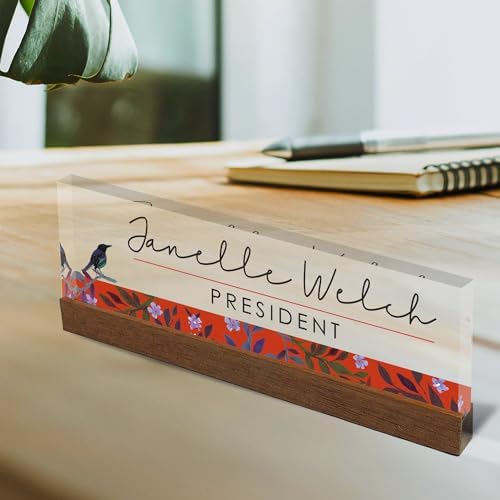 ARTBLOX Personalized Acrylic Desk Name Plate, Bird Design, Wood Stand - Image 2