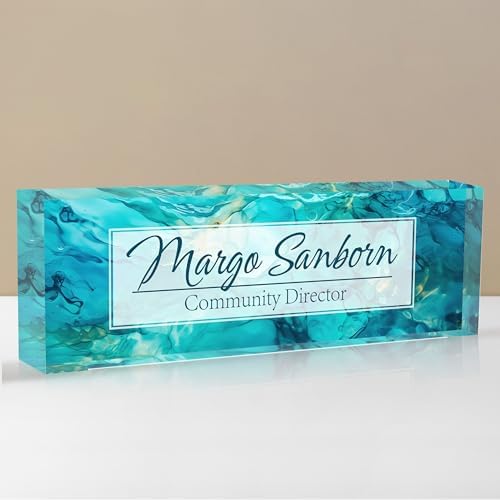 Personalized Name Plate for Desk, Custom Desk Name Plate, Acrylic Name Plate Office Desk Accessories, Personalized Office Gifts for Coworkers Teachers, Employee Appreciation Gifts (Ocean) by EOBIBIFUN