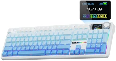 AULA F108 PRO - Wireless Mechanical Keyboard with Screen&Knob,Hot Swappable Gaming Keyboard with 8000mAh Battery,Pre-lubed Switches,RGB Backlit,PBT Keycaps Creamy Sounding Computer Keyboards,104 Keys by AULA