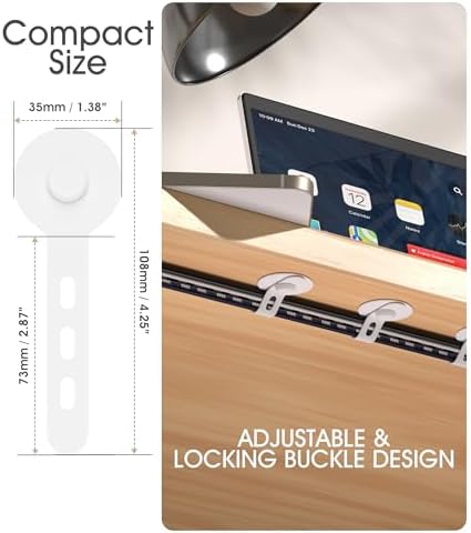 Cable Management Under Desk, Adhesive Cable Ties, 10Pack-White - Image 2