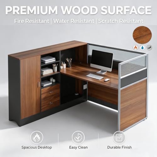 Modular Office Cubicle Workstation Desk with Privacy Panels and Cable Management,Long Computer Desk for Commercial Workspace, Sound Dampening Partition Wall (Oak+Grey, 59IN) - Image 6