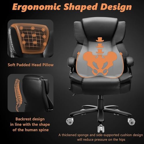 Indulgear Big and Tall Office Chair with Gel Seat Cushion,Heavy Duty Office Chair for Heavy People, High Back Executive Computer Chair with Adjustable Lumbar Support, Dual Rubber Wheel - Image 6
