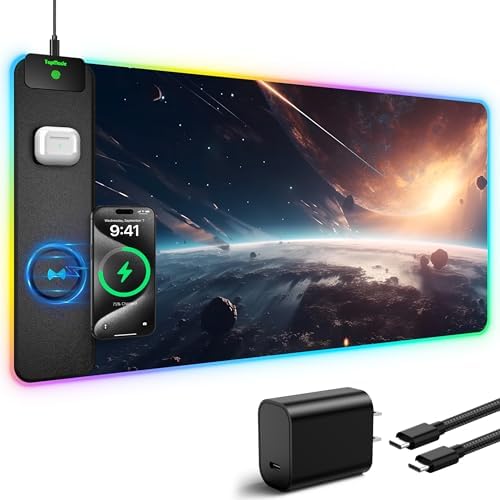 5-in-1 RGB Mouse Pad with 15W Wireless Charging, Keyboard Pad for Desk - Image 2