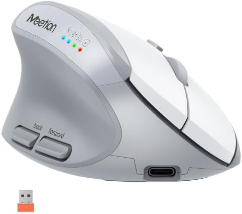 MEETION Left-Handed Ergonomic Vertical Mouse, Wireless, Rechargeable, Gray by MEETION