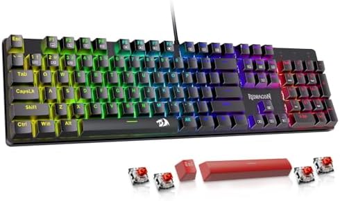 Redragon Mechanical Gaming Keyboard Wired, 11 Programmable Backlit Modes, Hot-Swappable Red Switch, Anti-Ghosting, Double-Shot PBT Keycaps, Light Up Keyboard for PC Mac by REDRAGON