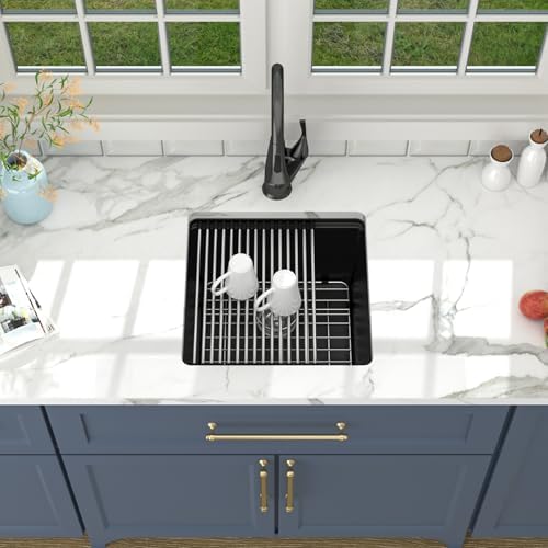 Lordear 18 Inch Undermount Granite Composite Bar Sink 18"x18" Composite Quartz Kitchen Sinks Black Single Bowl Under Counter Ledge Workstation Bar Prep RV Sink Basin - Image 2