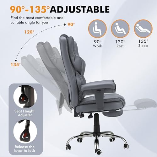 HOMREST Heated Massage Executive Office Chair with Foot Rest,Slate Grey - Image 5