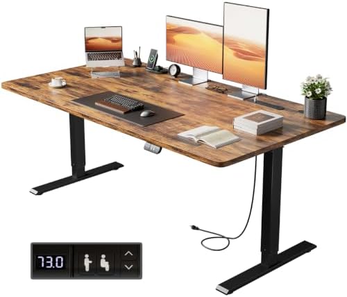 HLDIRECT 63" Electric Standing Desk with Power Outlets, Brown by HLDIRECT