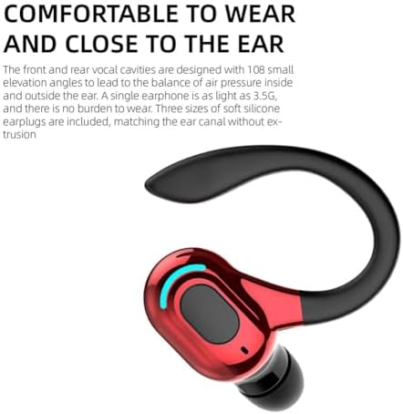 Wireless Headset Business Headphones,Waterproof Hanging Single Ear Earbuds,Mono Wireless Headset Noise Cancelling Sports Wireless Earpiece with Mic for Smart Phones (Red) - Image 6