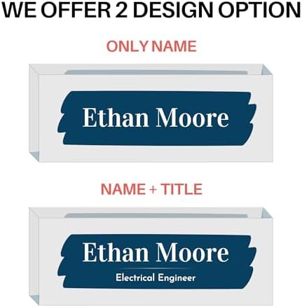 Customized Clear Acrylic Thick 8x3" Desk Name Plate Block with Personalized Logo - Professional Office Decor - Customized Acrylic Plate Gift for Teacher Co-workers (Navy Brush) - Image 2