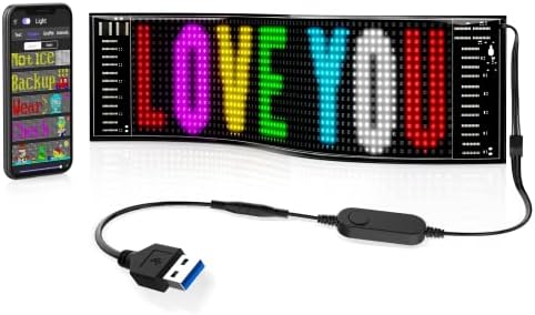 RAYHOME Scrolling Bright Advertising LED Signs, Flexible USB 5V LED Car Sign Bluetooth App Control Custom Text Pattern Animation Programmable Display for Store Car Bar Hotel (15''x4'') by Rayhome