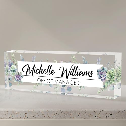 Personalized Name Plate for Desk, Custom Desk Name Plate, Acrylic Name Plate Office Desk Accessories, Personalized Office Gifts for Coworkers Teachers, Employee Appreciation Gifts (A-Never Wither) by EOBIBIFUN