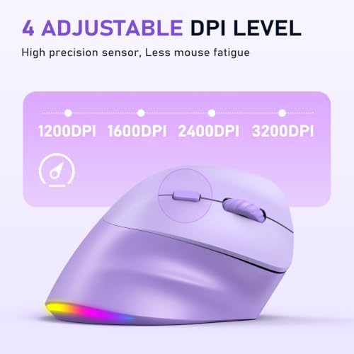 MEETION Ergonomic Wireless Vertical Mouse, Rechargeable, Purple - Image 5