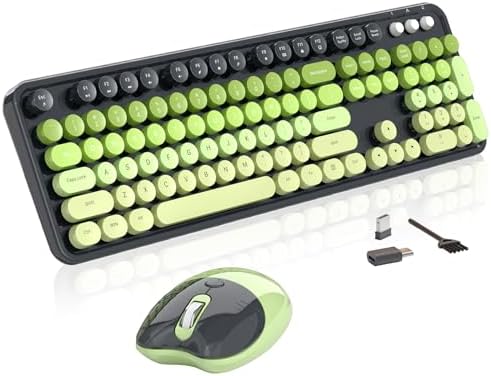Wireless Keyboard and Mouse, MOFII 104 Round Keycaps Retro Typewriter with OTG & Brush, Full-Size Ergonomic, Ideal for Windows PC, Home, Office and College Gray Green by MOFII
