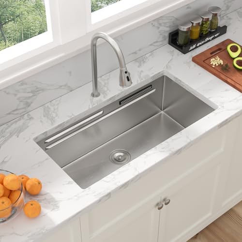 Sarlai 33 Inch Undermount Waterfall Kitchen Sink 33"x17" Sinks Workstation - Image 3