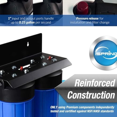 iSpring WGB21B-PB+AHPF12MNPT16X2 2-Stage Whole House Water Filtration System w/ 10” x 4.5” Carbon Block and Lead Reducing Filters and 3/4" Push-fit Braided Stainless Steel Hose Connectors - Image 2