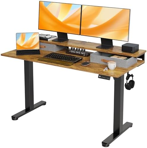 Seang Electric Standing Desk with 2 Drawers, 55 Inch, Rustic Brown by Seang