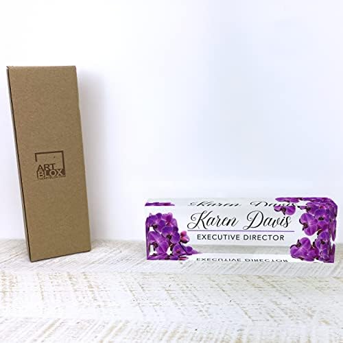 Artblox Office Desk Name Plate Personalized | Custom Name Plates for Desks | Purple Orchid Design On Clear Acrylic Glass | Office Desk Decor - (8" x 2.5") - Image 6