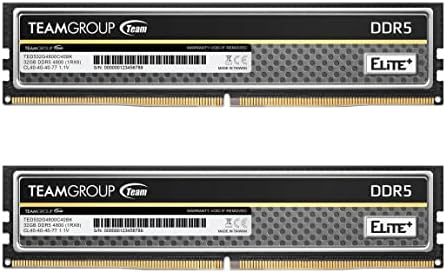 TEAMGROUP Elite Plus DDR5 64GB (2x32GB) 4800MHz PC5-38400 CL40 Unbuffered Non-ECC 1.1V UDIMM 288 Pin Desktop Memory Module Ram (Black) - TPBD564G4800HC40DC01 by TEAMGROUP