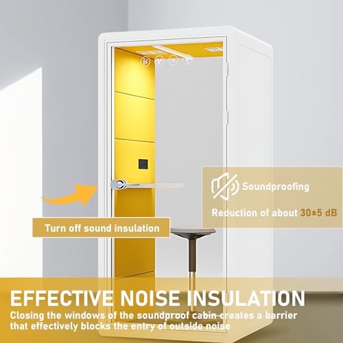 Office Sound Booth with Audio Privacy - Soundproof Proof Booth Includes Superimposed Interior Design,Sound Room Include Socket,Fans,Light&Small Table for Study (Yellow, 42IN) - Image 3