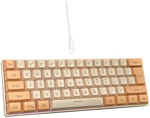 Snpurdiri 60% Wired Gaming Keyboard, RGB Backlit Ultra-Compact Mini Keyboard, Waterproof Mini Compact 61 Keys Keyboard for PC/Mac Gamer, Typist, Travel (Orange and Cream) by Snpurdiri