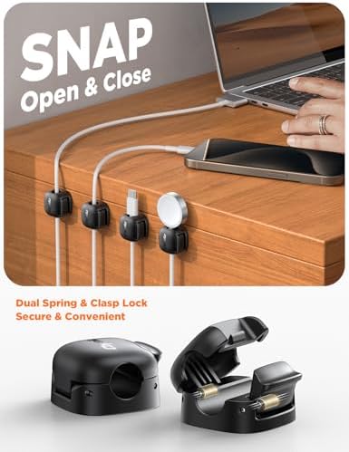 6Pack Cord Organizer, Chfeila Spring Cable Clips [1s Lock] Cable Management, Cute Cord Holder for Nightstand Home Office Desk Accessories Women Men,Girls Guys College Dorm Room Essentials Decor, Black - Image 2