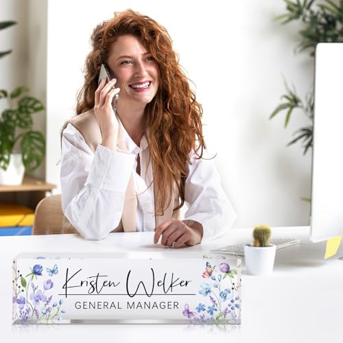 Custom Office Name Plate for Desk - Desk Name Plate Personalized Gifts for Coworkers, Boss, Employees, Teacher, Nurse - Office Desk Decor for Women Men - Employee Appreciation Gifts (Butterfly/Flower) - Image 4