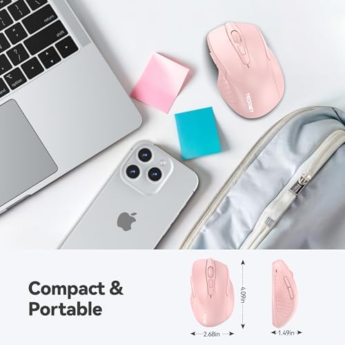 TECKNET Wireless Mouse, 2.4G Ergonomic Computer Mouse, 2600 DPI, Pink - Image 2