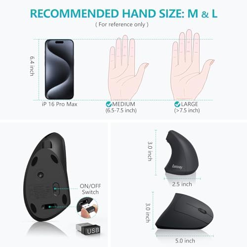 Lekvey Ergonomic Mouse, Rechargeable Vertical Wireless Mouse, Comfort Grip - Image 6