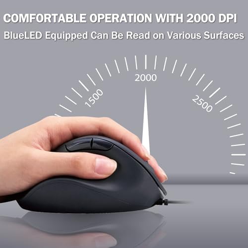 ELECOM Left Hand Wired USB Ergonomic Shape Mouse, Silent Click, 2000DPI, 5 Buttons, Optical Sensor, Compatible with PC, Mac, Laptop, EX-G, Lsize Black (M-XGL31UBSKBK) - Image 7
