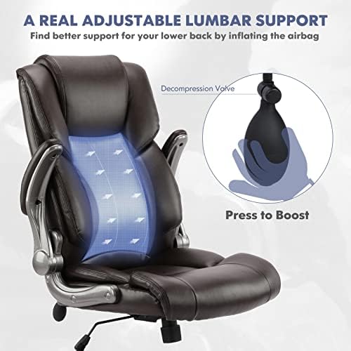 COLAMY Leather Executive Office Chair- High Back Home Computer Desk Chair with Padded Flip-up Arms, Adjustable Tilt Lock, Swivel Rolling Ergonomic Chair for Adult Working Study-Brown, Set of 2 - Image 4