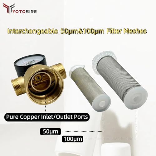 Spin Down Sediment Water Filter System with Pressure Gauge, 50&100 Micron Stainless Steel filter Mesh Pre-Filter for City/Well Water, 1" MNPT & 3/4" FNPT/MNPT Ports, Easy Backwash Cleaning - Image 3