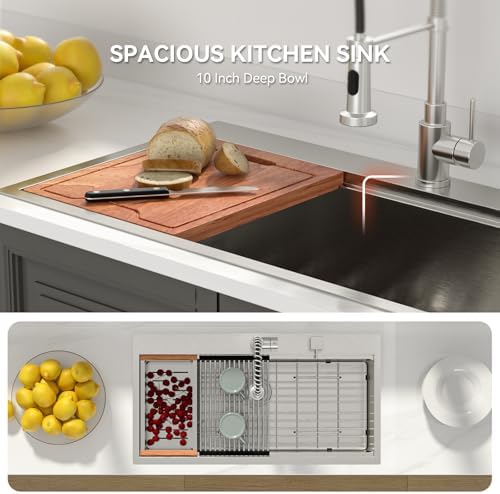 Lordear 36 Drop In Kitchen Sinks Worktation 16 Gauge Stainless Steel Single Bowl Ledge Worktation 36x19 Inch Topmount Overcounter Handmade Kitchen Sink Basin With Cutting Board - Image 5
