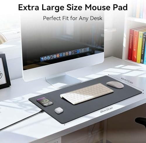 Wireless Charging Mouse Pad, 15W Fast Charge Magnetic Charger Desk Pad, Large Office Desk Mat (23.4x15.6) with Ultra-Smooth Surface, Gray Computer Mousepad for MacBook, PC, Laptop - Image 5