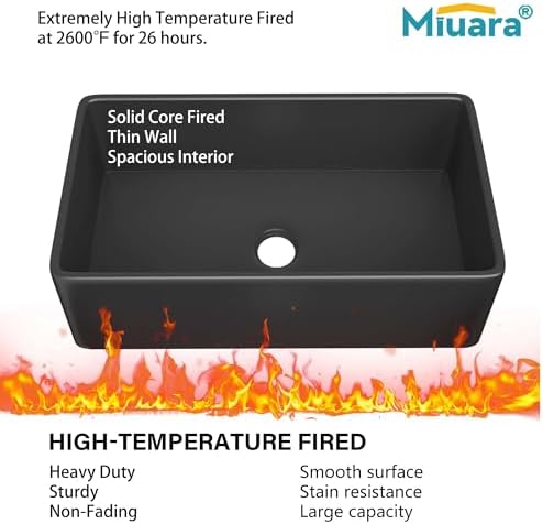 Miuara Farmhouse Sink 30 x 18 Inch Black Fireclay Apron Front Kitchen Sink - Image 5