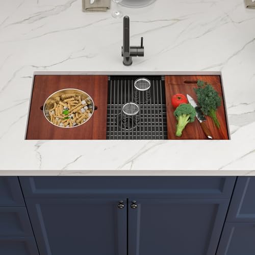 39x19 Black Undemrount Workstation Kitchen Sink with Mixng Bowl - Image 3