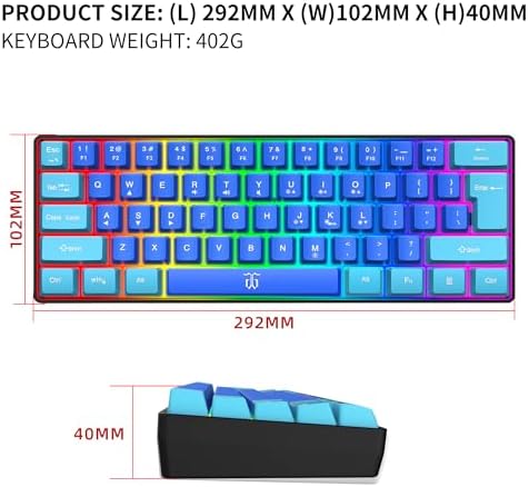 Snpurdiri 60% Wired Gaming Keyboard, RGB Ultra-Compact Mini Keyboard, Waterproof Mechanical Feeling Small Keyboard for PC/Mac Gamer, Typist, Travel, Easy to Carry on Business Trip (Wathet-Blue) - Image 5
