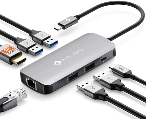NOVOO USB C Hub Ethernet 4K@60 USB C HDMI Adapter Multiport Type C Adapter 4 USB 3.0 & USB2.0 Dongle 100W PD Dock Docking Station for MacBook Pro Air Apple iPad Pro Steam Deck Dell HP Lenovo 7-in-1 by NOVOO-ForYourHomeOffice