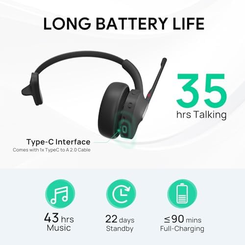 Yealink BH70 Mono Wireless Headset with Mic for Work, Bluetooth Headphone Teams Certified, up to 35h Talk Time, 91g Lightweight Comfort, USB-C to A - Image 3