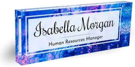 Customized Clear Acrylic Thick 8x3" Acrylic Black - Desk Name Plate Block with Personalized Logo - Professional Office Decor - Customized Acrylic Plate Gift for Teacher Co-workers (Indigo Dream) by ClickedCraft