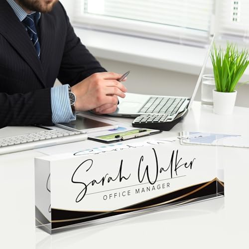 Custom Name Plate - Personalized Desk Name Plate - Acrylic Office Accessories - Appreciation Gifts for Coworkers, Employees, Teachers, Staff, Bosses - Office Decor for Women & Men (Black Curve) - Image 3