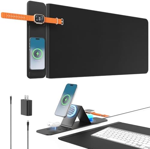 2nd Gen Wireless Charging Desk Mat,3-in-1 Foldable Phone Holder Mouse Pad by AWEXEO