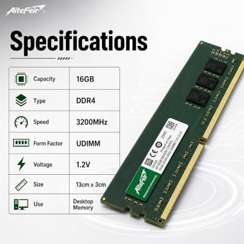 Altefeir 16GB DDR4 3200MHz Desktop RAM, 1.2V Low Voltage PC Memory Module for Gaming/Office/Workstation, Compatible with Intel & AMD Motherboards, Plug and Play Stable Performance - Image 3