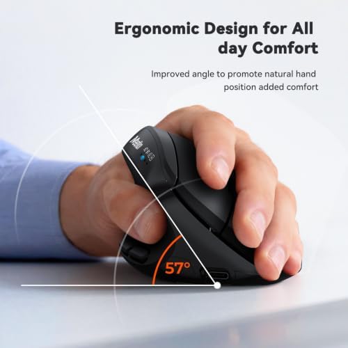 MEETION Left-Handed Ergonomic Vertical Mouse, Wireless, Rechargeable, Black - Image 2