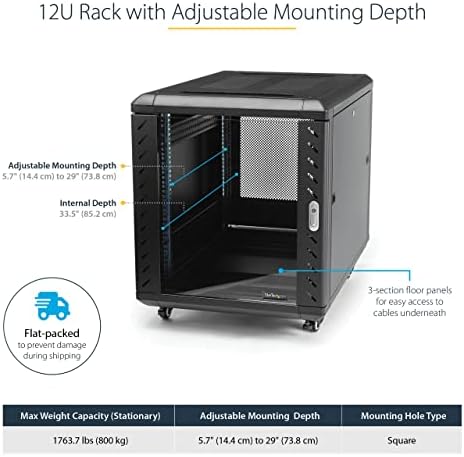 StarTech 12U 19in Enclosed 4-Post Server Cabinet, 29in Deep, 1764lb/800kg - Image 2
