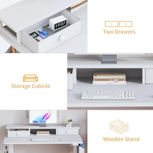 KLUVIS White Electric Standing Desk with Drawers, 40 Inch - Image 7