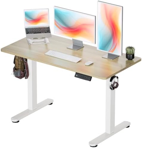 Okin Standing Desk Electric Adjustable Computer Desks, Whole Piece Stand up Desk Office Gaming Home Office Memory Desks 48x24 inches Cream Pecans by Okin