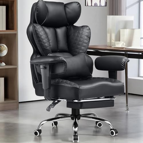 GTPLAYER Big and Tall Gaming Chair 400lbs Heavy Duty Office Chair with Foot Rest & Ergonomic Pocket Spring Lumbar Support, High Back 3D Saddle Shaped Cushion for Back Pain Relief, Matte-Black by GTPLAYER