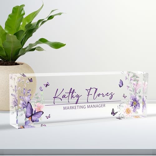 Personalized Acrylic Name Plate for Desk, Custom Office Name Plates, Purple Desk Decor by Ueedklaayy