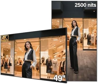 49inch 4K Slim Fit Frameless Digital Kiosk, 2500nits High Brightness Wall Mount Digital Signage, LCD Monitor Advertising Screen, CMS/U-Disk Plug&Play, 7/24 Timer Switch, HDMI/USB/WiFi/Android System by 360SPB